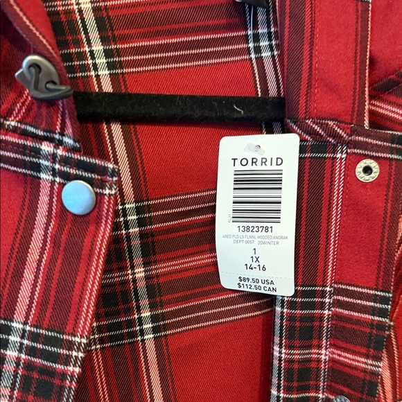 Torrid Red Plaid Anorak Jacket with hood - Picture 2 of 6